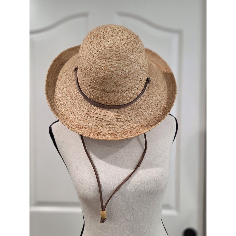 Scala Handmade Tan Straw Sun Hat Medium Solid Pattern Chin Strap